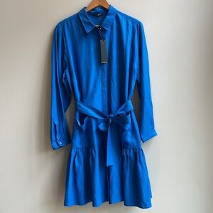 Kobi Halperin Nash Belted Flounce Ruffle Shirt Dress Linen Tencel‎ Lining